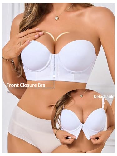 Image of SweatyRocks Women's Front Closure Bandeau Strapless Push Up Underwire Bras | Full Coverage Bandeau Bra, Backless Self Adhesive With Padding