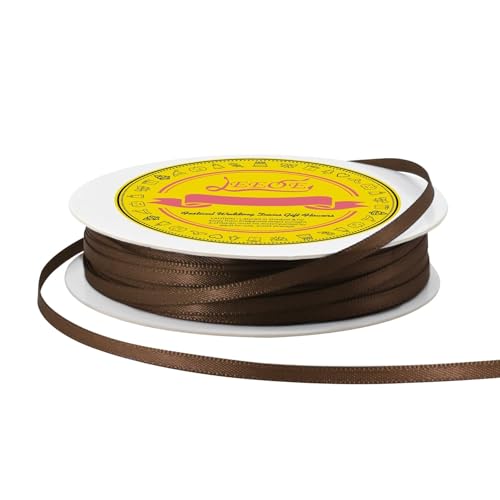 Image of Double Face Brown Satin Thin Ribbon 1 /8 inch X 50 Yards Polyester Brown Ribbon for Gift Wrapping Very Suitable for Weddings Party Hair Bow Invitation Decorations and More