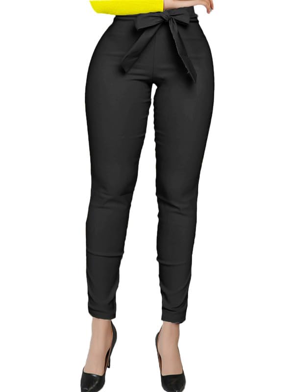 Andongnywell Womens Paper Bag Waist Pants Casual High Waist Cropped Pant Trousers with Tie Pockets
