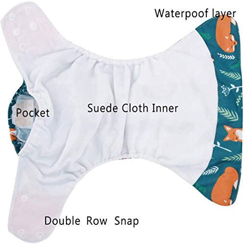 Wenosda 4PCS Baby Cloth Diaper Pocket Nappies Washable Reusable Diapers Insert All-in-One Pocket Nappy for Most Babies and Toddlers (Orange Fox + Squirrel)