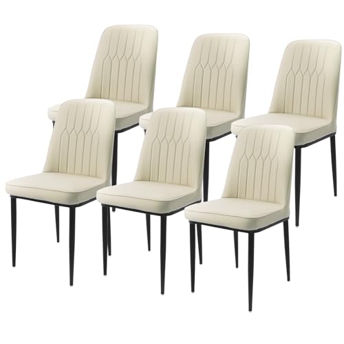 Image of Durrafy Dining Chairs Set of 6- Off-White Upholstered High Back Kitchen chair with Non-Slip Metal Legs, Easy to Clean Home Chairs for Dining Room Living Room Bedroom Kitchen Lounge
