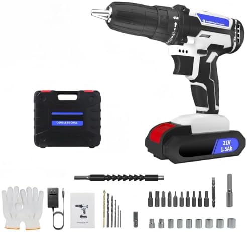 Perceuse Visseuse Sans Fil 21V, Bravolu Visseuse Devisseuse Sans Fil Avec 2 * 1.5AH Batteries, Perceuse Électrique Couple 18+3, 45Nm Max, 2 Vitesse Variable Pour Perçage Bois Métal