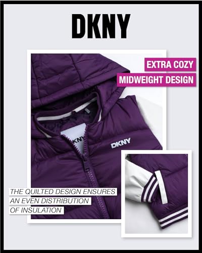 DKNY Girls' Quilted Puffer Jacket - Warm Hooded Insulated Winter Jacket for Girls - Kids' Outerwear Varsity Jacket (7-16)4
