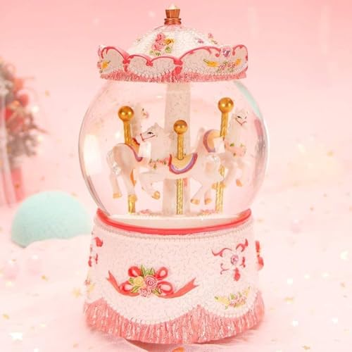 Caja de música con bola de cristal y carrusel giratorio con luces de colores para Navidad 5