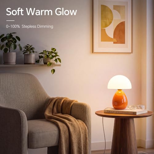 Image of Dawnwake Mushroom Lamp Table Lamp for Bedroom-Small Desk Table Lamps,Orange | Ice Crackle 10.08 inch Mid Century Modern Table Lamps for Living Room Bedroom Decor,Ceramic Lamps for Home Room Decor,Glass Shade