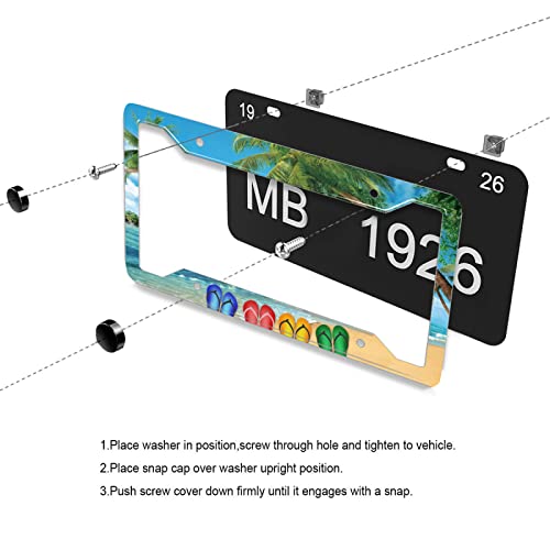 Hawaii Beach Flip Flops License Plate Frame Palm Tree For Car Decorative Parts Rustproof License Plate Cover For Standard Us Canada License Plate Holder 12X6 Inch #TOP3