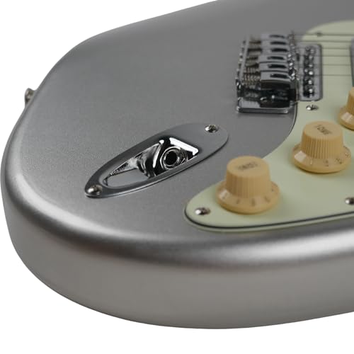 Image of SEST600 HSS Strat Electric Guitar | Roasted Maple Neck | Coil Split Humbucker | 22 Frets | 5-Way Switch | Gloss Finish | Premium Tremolo System | Strat Style Electric Guitar (SILVER SURFER)