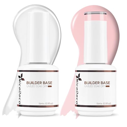 Nicedeco 2pcs 15ml Gel Construction Ongle UV 8 en 1, Gel Builder Base de Renforcement, Réparation et Extensions, Vernis à Ongles Forts, Base Coat, Le Nail Art Décoration - Clair + Rose