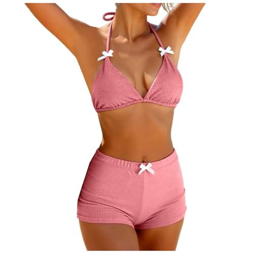CHENWEIHAI Bañador Mujer Bikini Chic con Patrón De Flores Vintage Conjuntos De Bikini para Mujer Bikini con Cordón (L/Rojo Sandía)