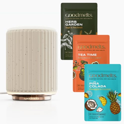 Image of Halo Wax Melt Starter Kit, Ceramic Aroma Diffuser & Scented Melts | Speckled White 'Nostalgia' | Natural Soy Wax | 180+ Hrs Scent Time - Safe Smoke-Free Easy to Use