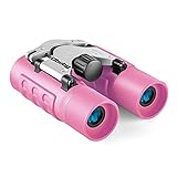 Obuby Real Binoculars for Kids Gifts for 3-12 Years Boys Girls 8x21 High-Resolution Optics Mini Compact Binocular Toys Shockproof Folding Small Telescope for Bird Watching,Travel, Camping, Pink