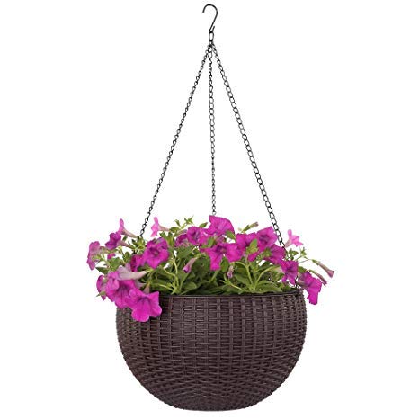 AASHU Self Watering Hanging Pot,Flower Pots for Balcony,Hanging Planter Pot with Chain,10 Inch, Brown, 1 Piece 1