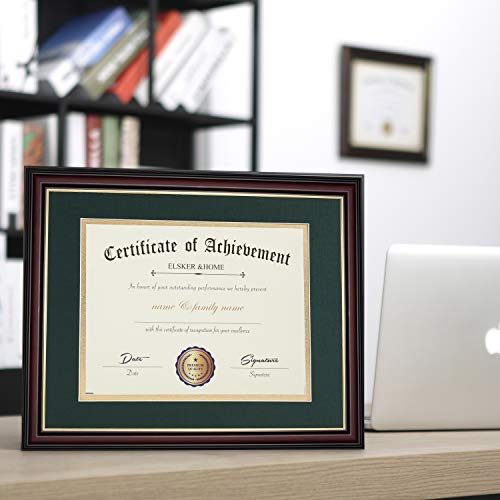 Image of ELSKER&HOME 8.5x11 Diploma Frame with Green Mat,Real Wood Cherry