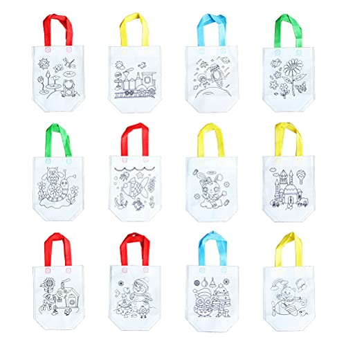 HOMSFOU Bolsas para Pintar Infantiles de Material No Tejido, 12 Piezas Plegables para Colorear y Guardar Compras, Bolsitas Creativas Reutilizables para Casa y Jardín de Estilo Aleatorio