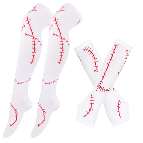 SherryDC Womens Girls Cosplay Rainbow Striped Knee High Socks Leg Arm Warmer Fingerless Gloves Set2