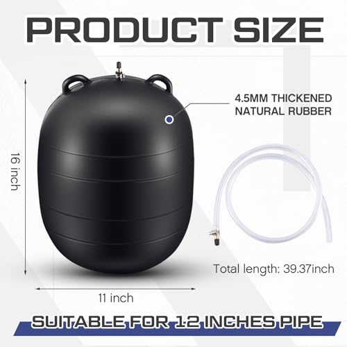 Image of Glooglitter 12 Inch Inflatable Pipe Plug Sewer Test Plug Rubber Plumbing Test Balloon Ball for Sewage Pipeline Inspection (with 39.37 Plastic Extension Hose)