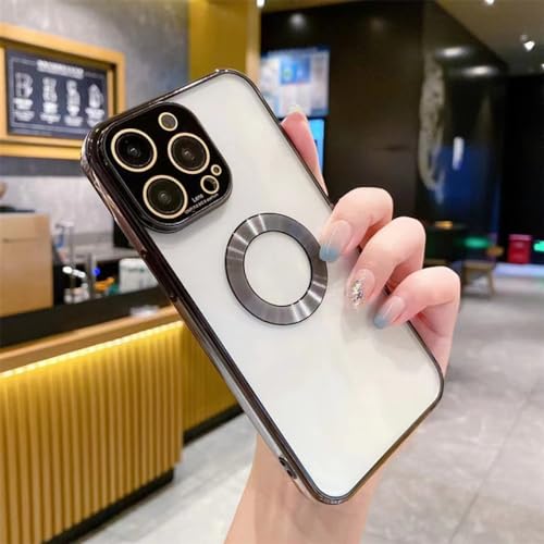 Étui iPhone 15 Pro Max souple noir avec motif CD de placage de mode antichoc