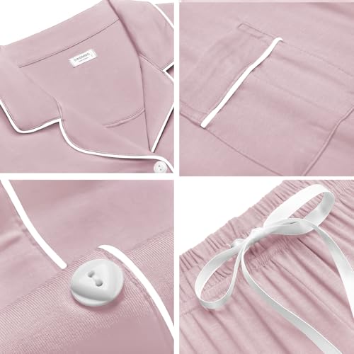 Image of SWOMOG Womens Button Down Pajamas Set Short Sleeve Sleepwear Bride Soft Pj Lounge Sets XS-3XL