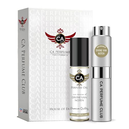 CA Perfume Duo Impression of Divine Van Noten Women & Men Sprayer + Body Oil Roll-On Bottles 0.27 Fl Oz+0.33 Fl Oz