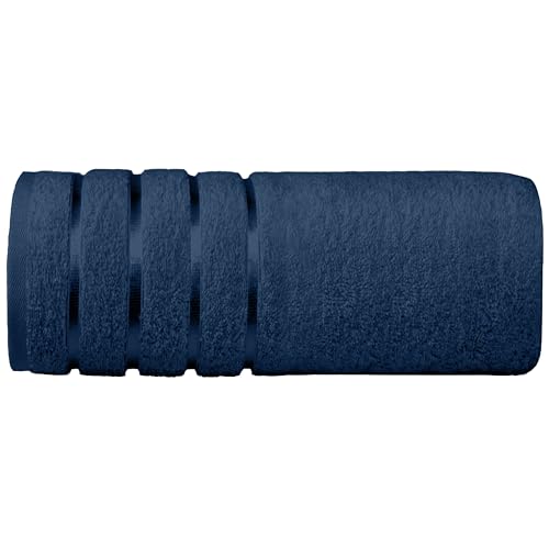 Image of Elegant Comfort 100% Turkish Cotton 4 Lines Viscose Stripe Jumbo Bath Towel - Hotel Spa Quality Extra Large 35 x 70 Inch Bath Towel Ultra Soft, Super Absorbent Quick Dry Large Bath Towel, Navy Blue