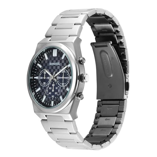 Image of Sonata Festive 2.0 Quartz Blue Round Dial Men's Watch | Stainless Steel Strap Material | Watches for Men Analog - 77201SM01