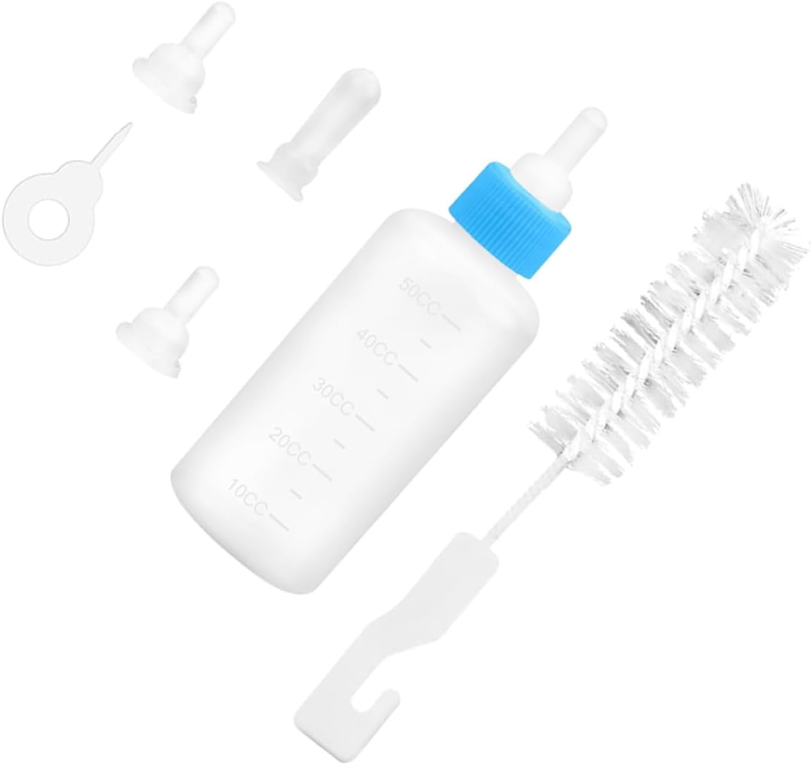 Abaodam Pet Nursing Bottle Kit for Kittens and Puppies Complete Feeding Set with Nipples and Cleaning Brush Ergonomic Design for Small Animals Clear Measurement Markings for Newborn Pets