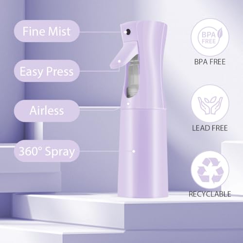 URAQT Sprühflasche Haare, 200ml Kontinuierliche Wassersprühflasche, Zerstäuber Sprühflasche, Auslaufsicher mit Feinem Sprühnebel, Kleine Sprühflasche für Haare, Hautpflege, Reinigung (Lila)