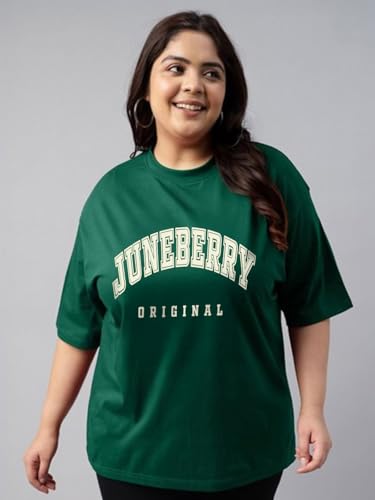 Image of JUNEBERRY 100% Pure Cotton Oversized Baggy Fit Cool Front Chest Graphic Printed Half Sleeve Plus Size T-Shirt for Women & Girls (Sizes: 2XL to 5XL)