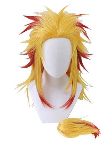 Cosrea Anime Cosplay Wig with Ponytail Yellow Red Costume Wigs for Halloween Women Men