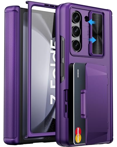 SIXBOX for Samsung Galaxy Z Fold 5 Wallet Case, Camera Cover, Dark Purple