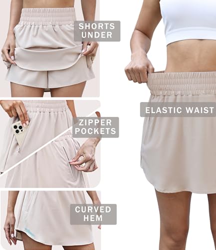 Halife Tennis Skirts for Women with Shorts and Pockets Athletic Tennis Skorts Activewear Performance Exercise Sport Fitness Clothes Khaki L — view 6
