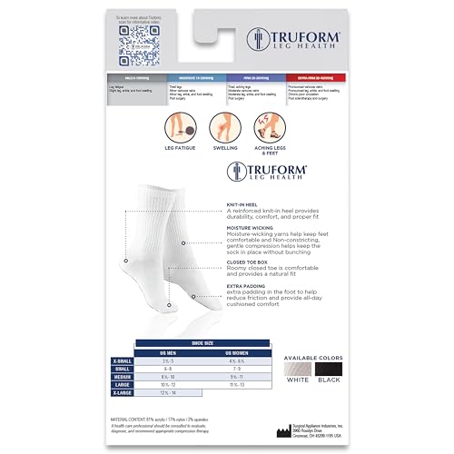 Image of Truform Medical Compression Socks for Men and Women, 8-15 mmHg Crew Length to Mid-Calf, White, X-Small