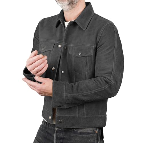 Isaac & David Chicago Mens Trucker Suede Leather Jacket - Western Style Cowboy Leather Jacket Camel/Brown2