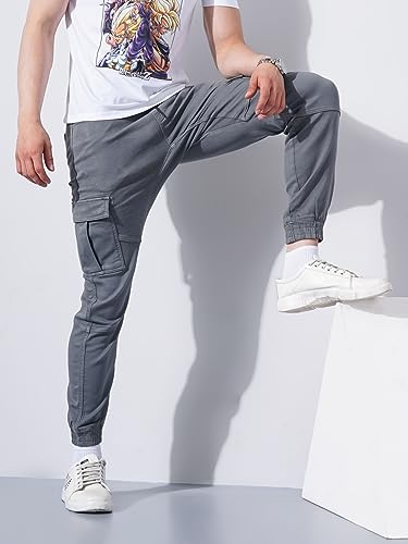Image of Celio Mens Solid Grey Cargo Pants