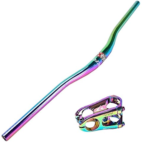 CARACHOME MTB Bicycle Colorful Handlebar 31.8MM X 800MM AM XC DH Downhill Racing Bike Rise Rainbow Handlebar,B Cover
