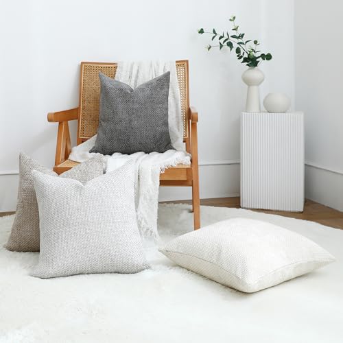 Stellhome B0D4VBSK85 Set Of 4 Neutral Decorative Throw Pillow Covers Soft Chenille Woven Textured Luxury Accent Cushion Cases thumb #2