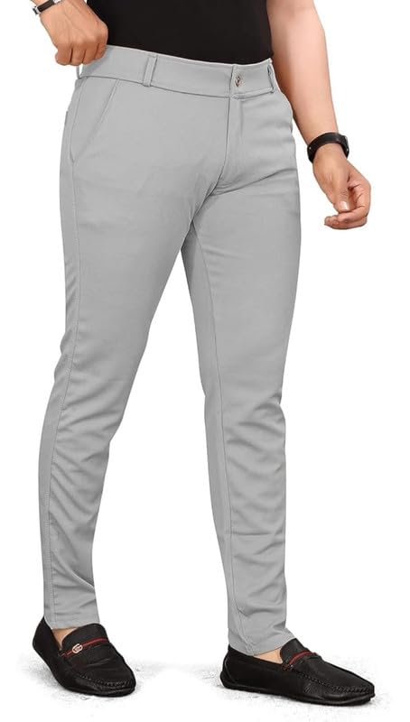 Image of VIJETA Garments for Men Lycra Blend Formal Trousers ? Smart Fit Office Wear Pants with Elastic Waistband & Zip Fly