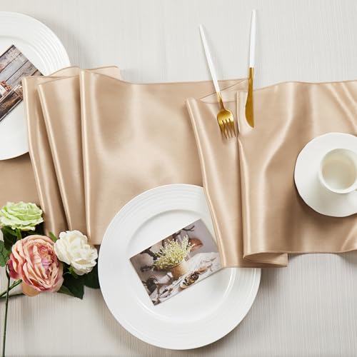 Chemin de table en satin taupe lot de 12 pour sublimer facilement vos tables - 3