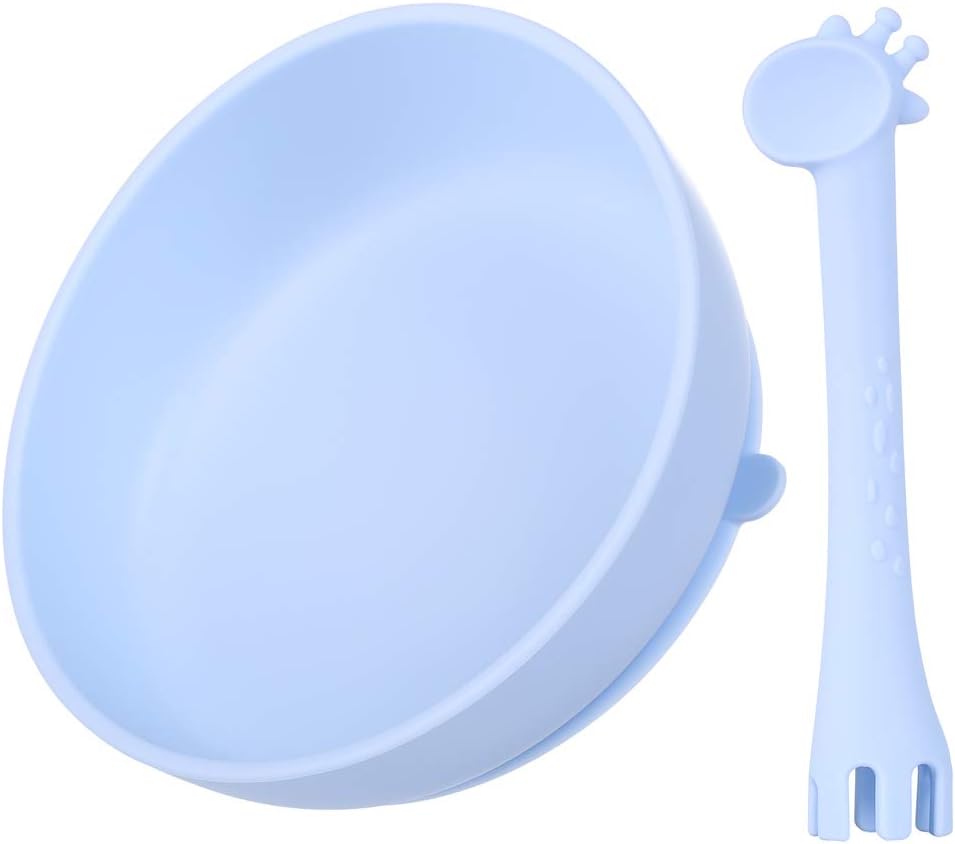 BBBiteMe Silicone Baby Suction Bowls & Baby Spoons self Feeding with No BPA for Toddler (Blue) …