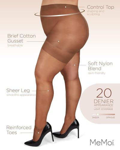 MeMoi Plus Size Curvy Control Top Pantyhose for Women, Comfortable Silky Sheer Pantyhose, Lightweight Womens Stockings3