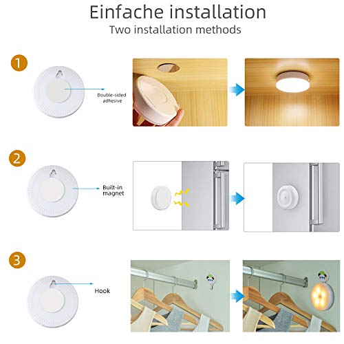 YISUN Motion Sensor Night Light, LED Rechargeable Puck Lights LED Wireless Lighting for Cabinet, Bedroom, Kitchen, Wardrobe, Hallway, Warm White (3 Pack)