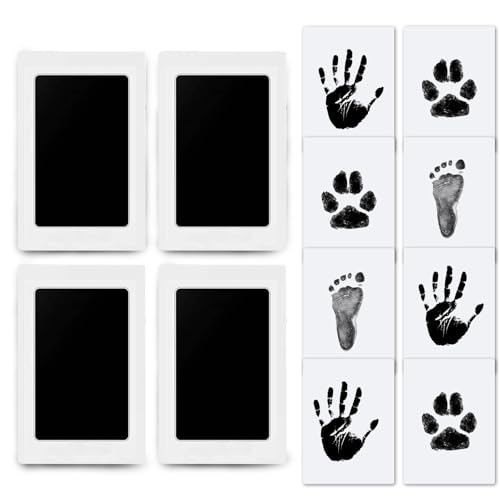 Baby Handabdruck und Fußabdruck Set - 4pcs Handabdruck Baby Tintenloses Stempelkissen, Pfotenabdruck Set Hund, Pfotenabdruck Set Katze, Geschenk für Haustiere Besitzer