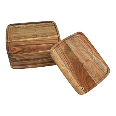 CTYSZZA 10 Pcs Acacia Wood Steak Plates, Wooden Steak Board with Juice Channel for Meats Food Serving Tray Cheese Charcuterie Boards for Home Serving Eating Meat Dishes Snack Dessert