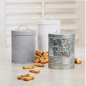 Amici Pet Retro Treats Metal Canister | Pet Food Storage Container | Airtight Lid | 72 Ounce Capacity | Farmhouse Décor | Rustic Metal Dog Treat Jar (White) Amici Pet Retro Treats Metal Canister Pet Food Storage Container Airtight Lid 72 Ounce Capacity Farmhouse Decor Rustic Metal Dog Treat Jar White