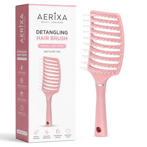 Image of Detangling Hair Brush for Wet & Dry Hair, Flexible Vented Styling Comb with Ball Tip Bristles for Curly, Wavy & Straight Hair, Scalp Massage Grooming Tool for Women Men Kids