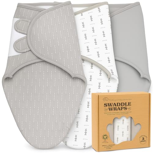 Image of Baby Swaddle Blanket 3-Pack – Organic Cotton Adjustable Swaddle Wrap for Newborns 0-3 Months – Infant Sleep Sack for Baby Girl or Boy – Soft Breathable Swaddling Blankets, Grey