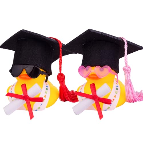 Mwmoeen Lustige Akademiker Gummiente mit Diplom, 2 stück Gummi Ente Auto Armaturenbrett Dekoration mit Graduierung Hut Schärpe Brille Schärpe, Bachelor Geschenk 2025 bei Prüfungen Abschlussfeier