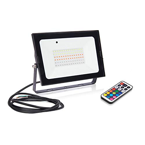 Auraglow 50W RGB IR Remote Controlled Colour Changing Outdoor Floodlight IP65 Weatherproof Decoration and Security Wall and Ground Lamp