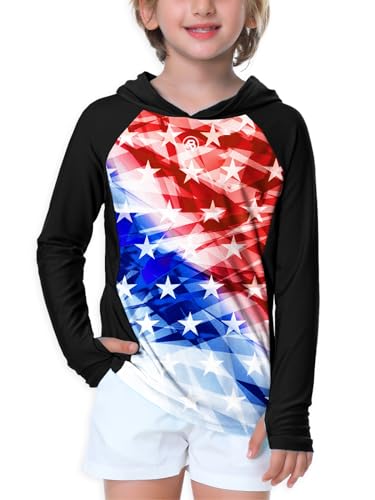 Image of AOBUTE Unisex Kids Long Sleeve Hoodie Rash Guard Boys UPF 50+ Swim Top with Thumb Hole 3-12 Years
