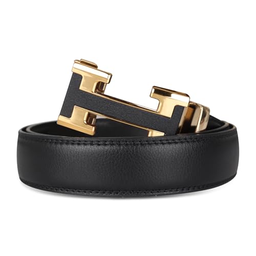 Image of Aurolran Men&Womens Leather Dress Belt Business Automatic Buckle Belt Color-Black Silver Gold